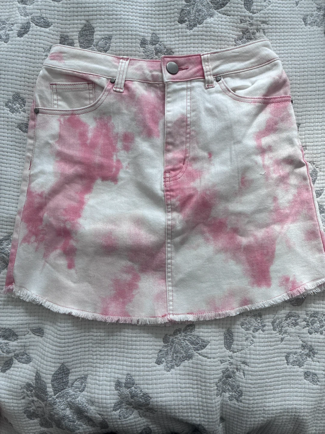 Pink and White Denim Mini Skirt