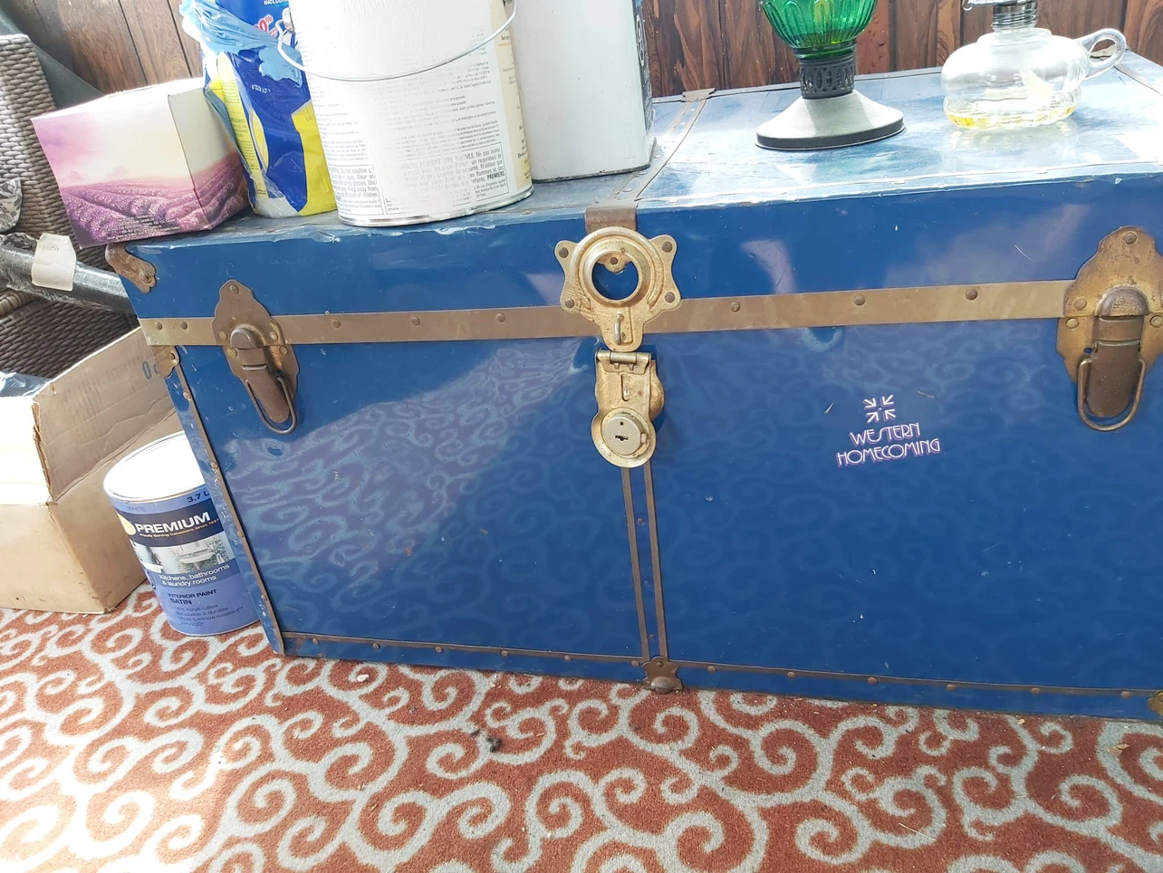 Vintage Blue Metal Storage Trunk