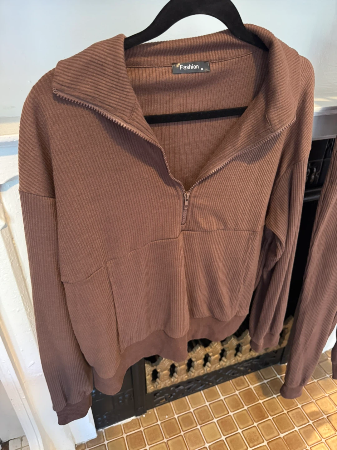 Chocolate Brown Ribbed Quarter Zip & Jogger Matching Set Size M - photo 2