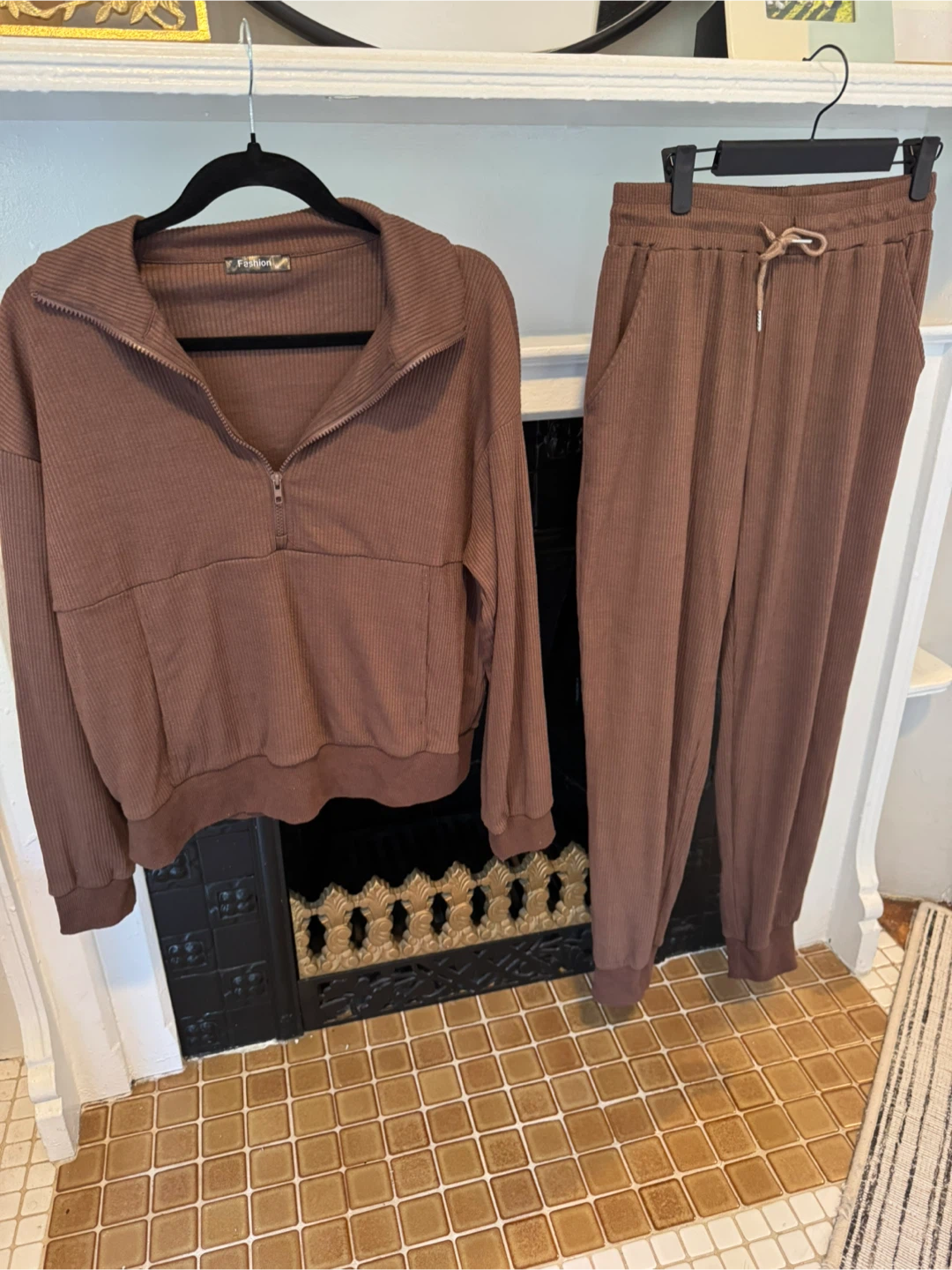 Chocolate Brown Ribbed Quarter Zip & Jogger Matching Set Size M - photo 4