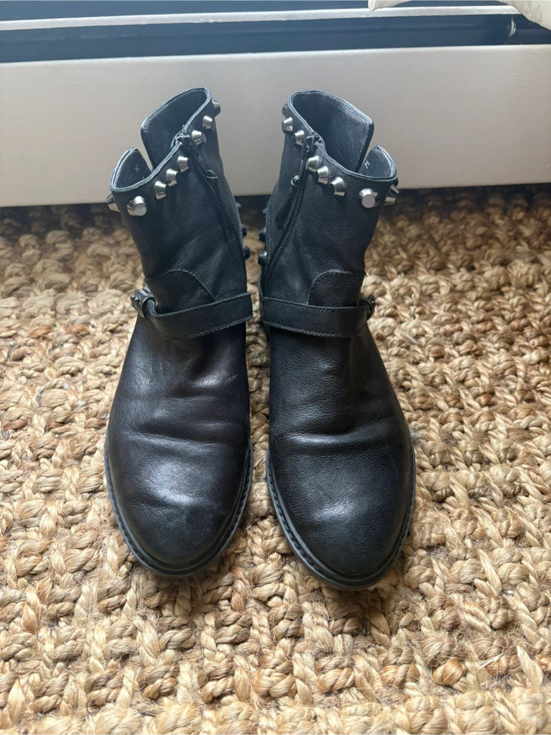 Stuart Weitzman Black Leather Studded Ankle Boots - photo 2