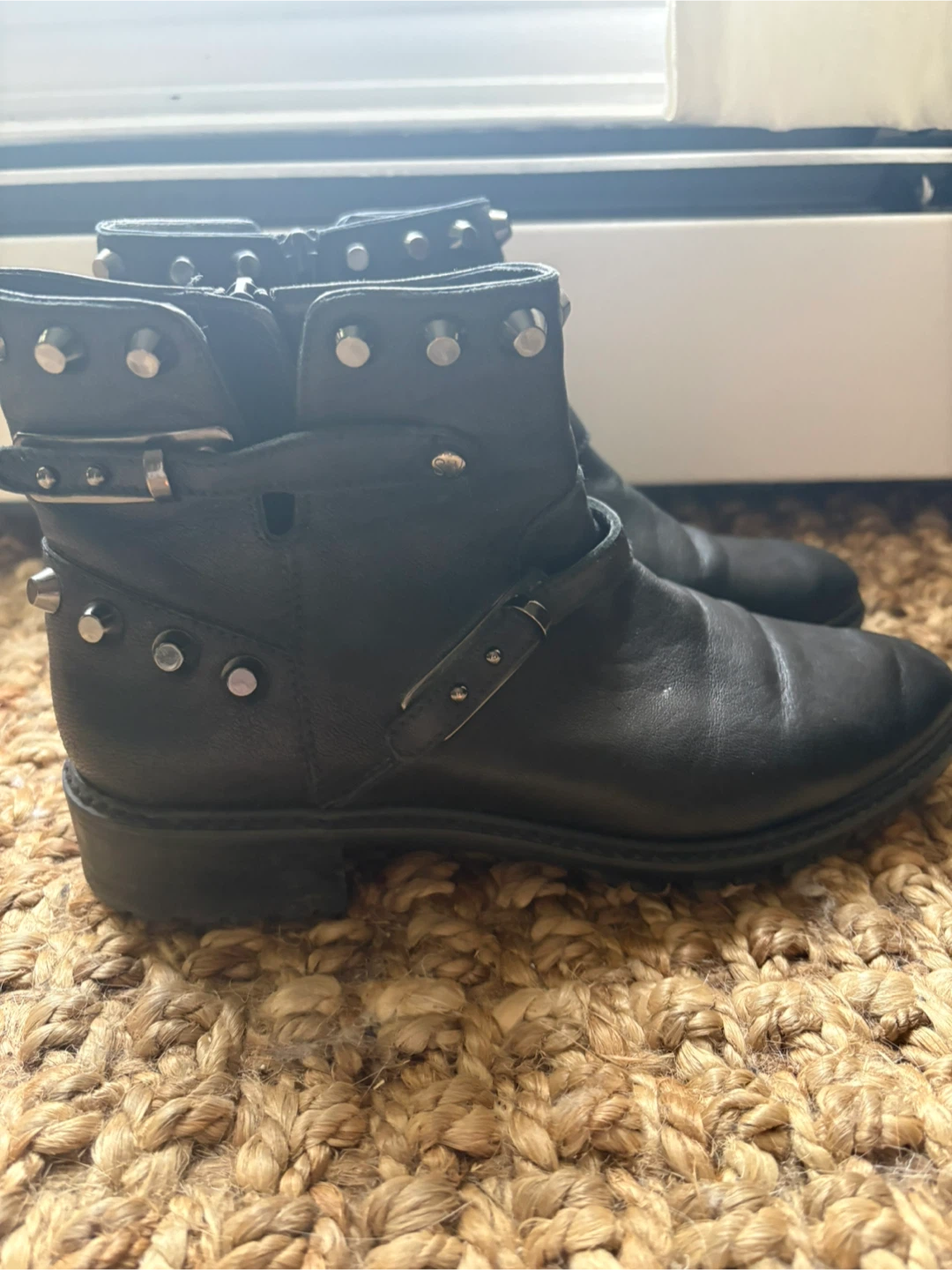 Stuart Weitzman Black Leather Studded Ankle Boots - photo 3