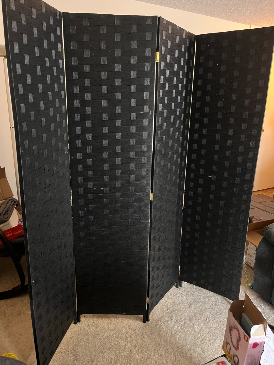 4-Panel Black Woven Room Divider