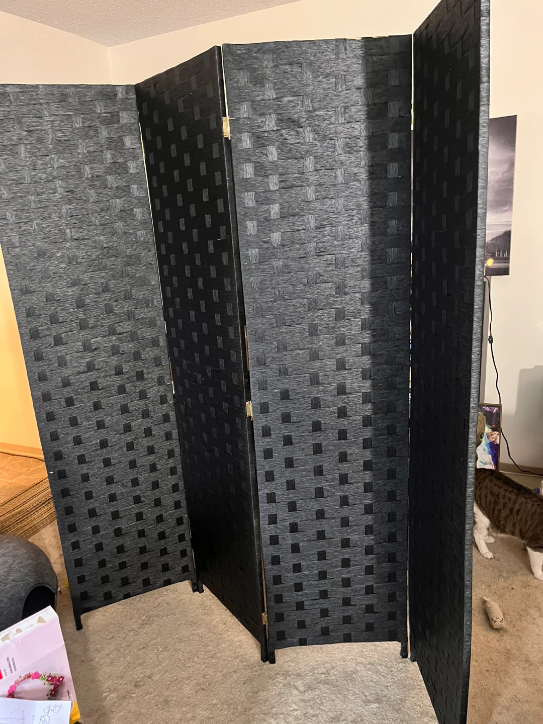 4-Panel Black Woven Room Divider - photo 2