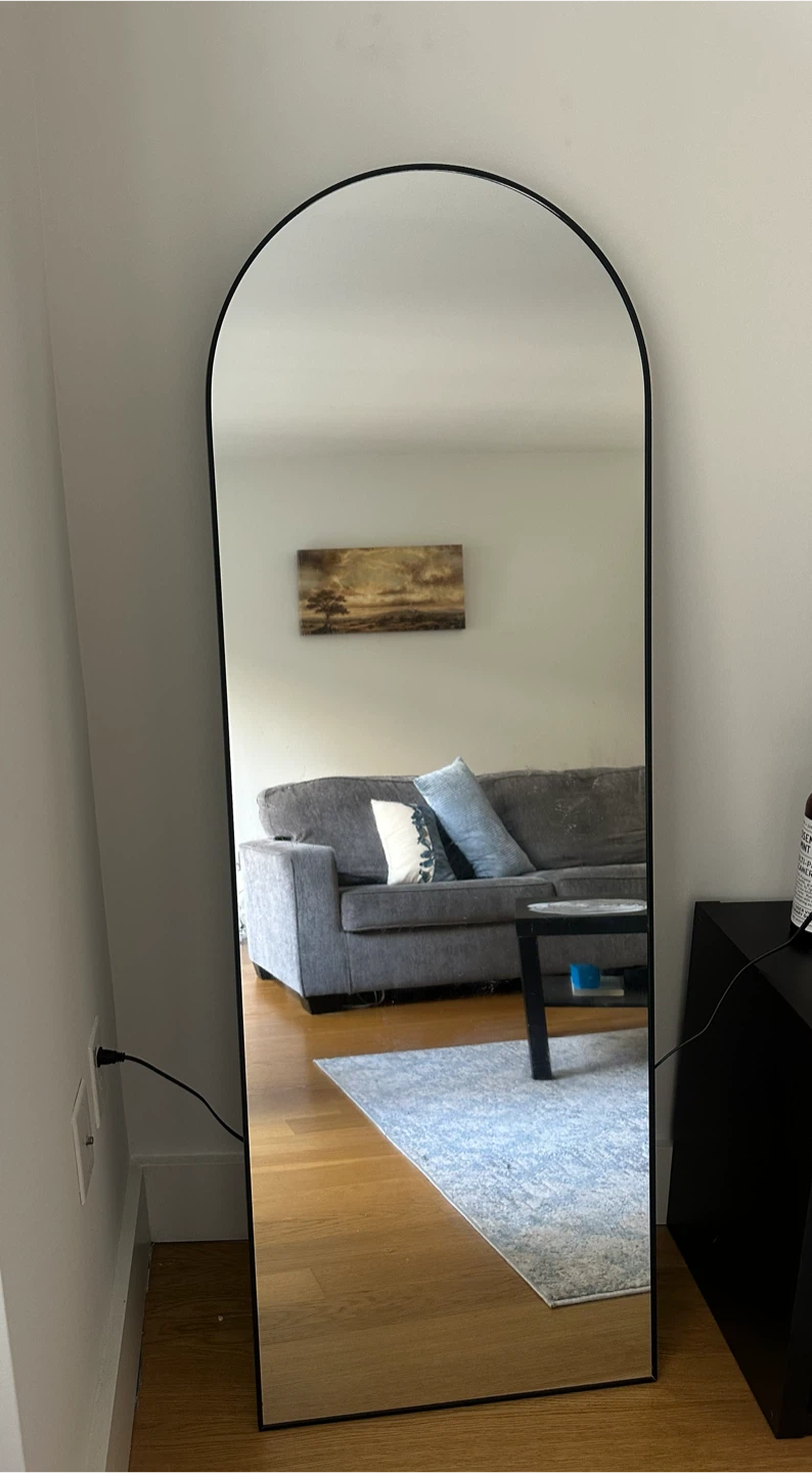 Arched Floor Mirror with Black Frame