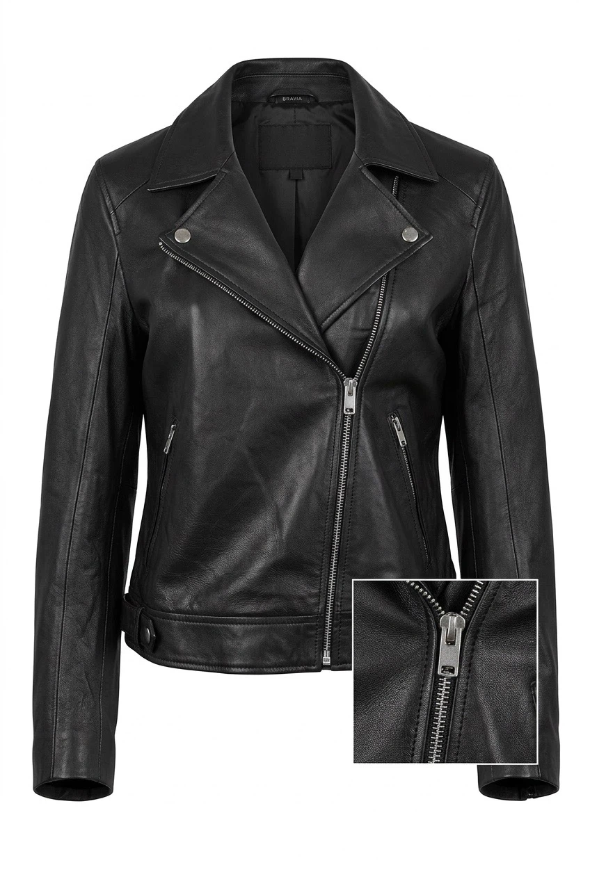 Black Leather Biker Jacket Size 40