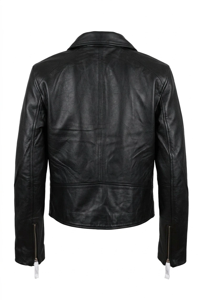 Black Leather Biker Jacket Size 40 - photo 2