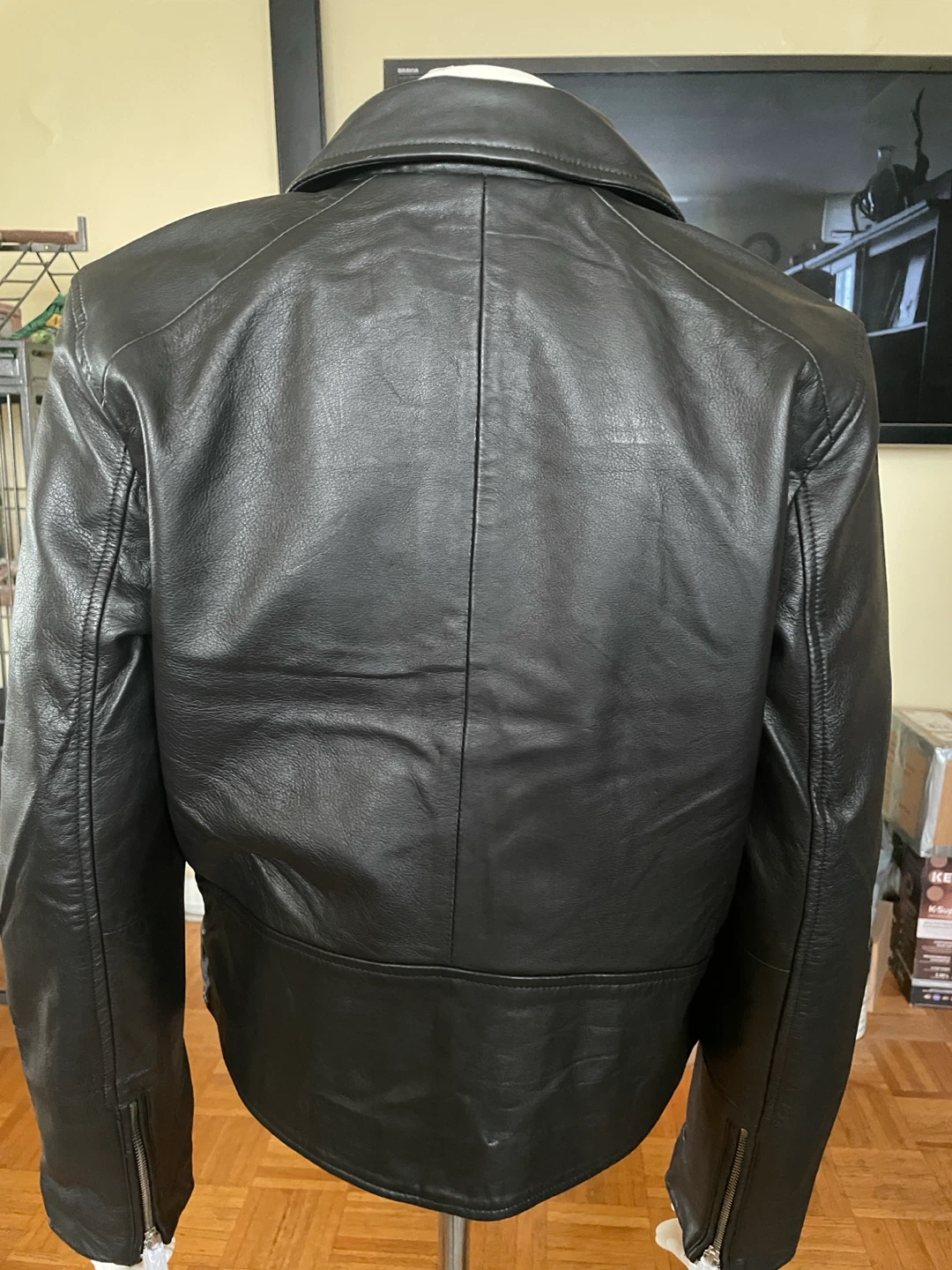 Black Leather Biker Jacket Size 40 - photo 3