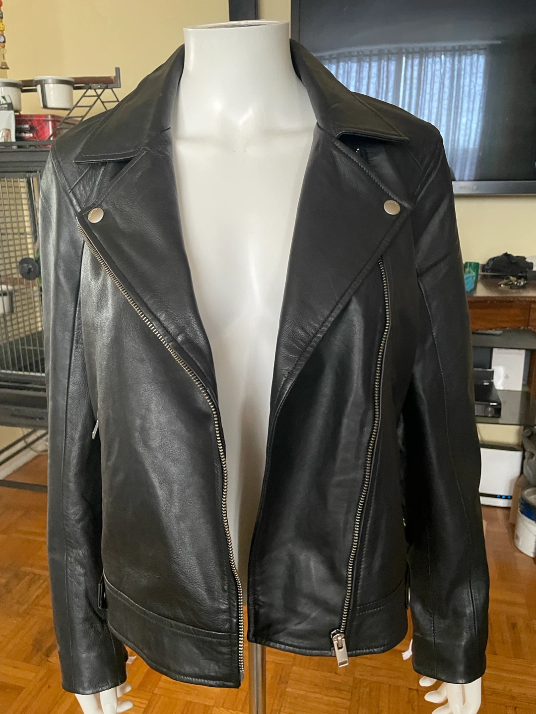 Black Leather Biker Jacket Size 40 - photo 4