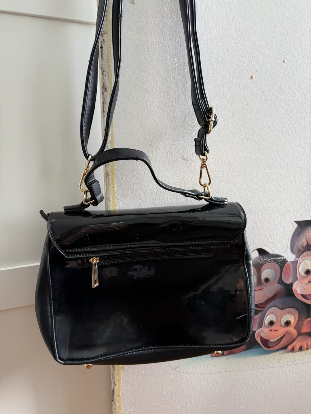 Black Patent Bow Handbag with Shoulder Strap - photo 2