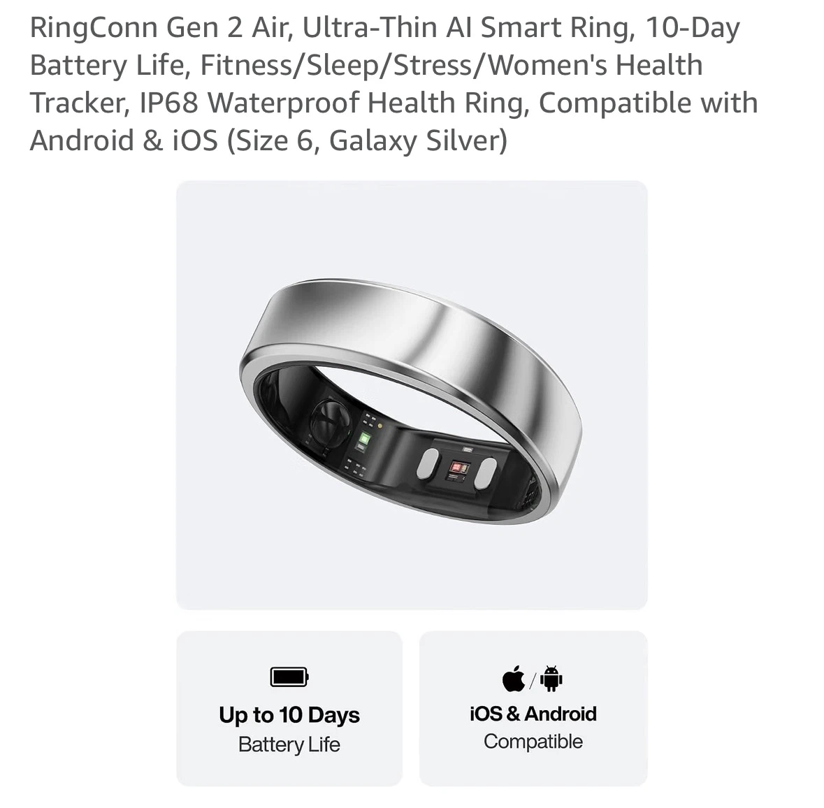 RingConn Gen 2 Air Smart Ring - Size 6, Galaxy Silver - photo 3