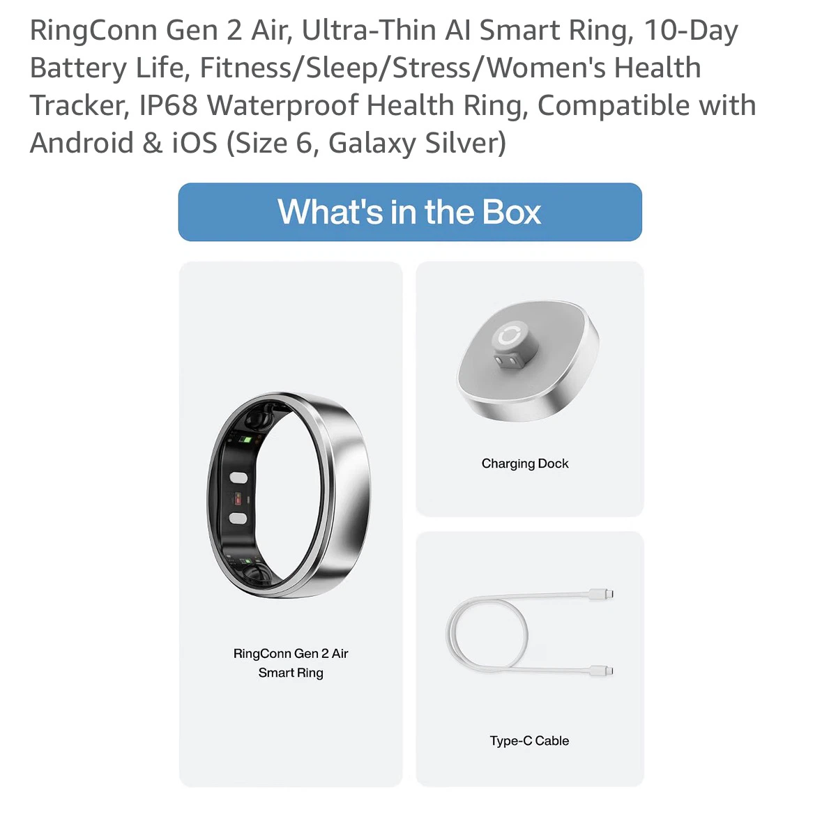 RingConn Gen 2 Air Smart Ring - Size 6, Galaxy Silver - photo 4