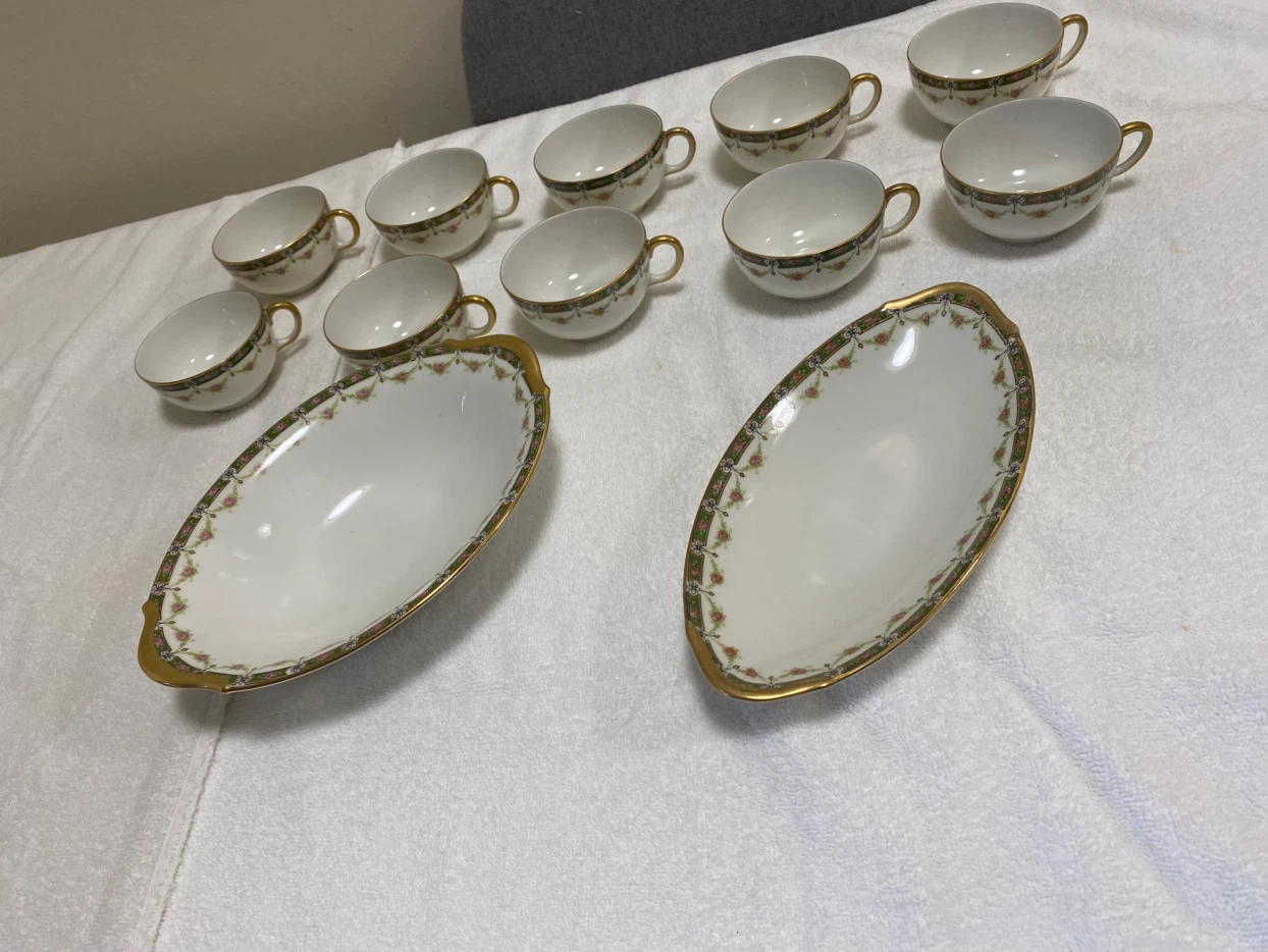 Limoges UC France Tea Cup Set with Serving Dishes
