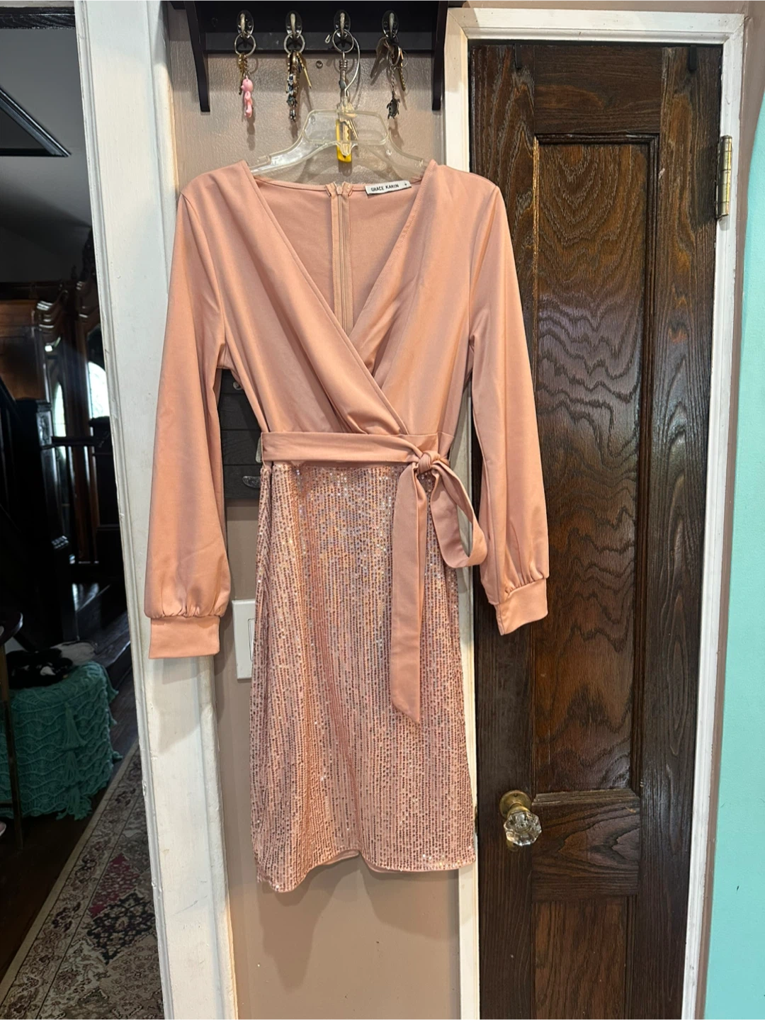 Grace Karin Sequin Dress in Dusty Peach
