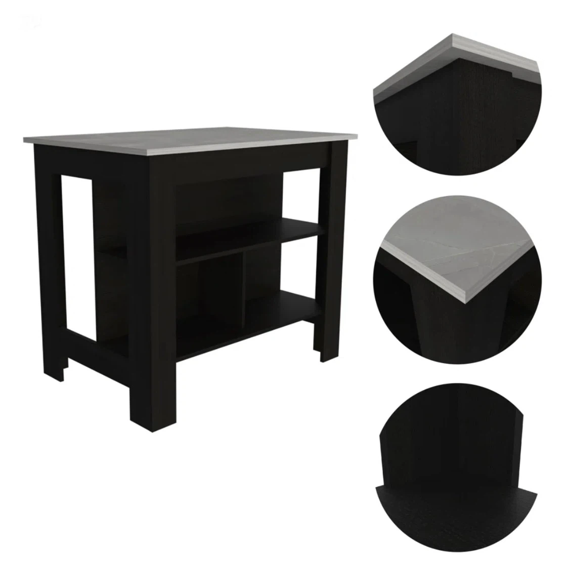Black Kitchen Island with Open Storage - photo 2