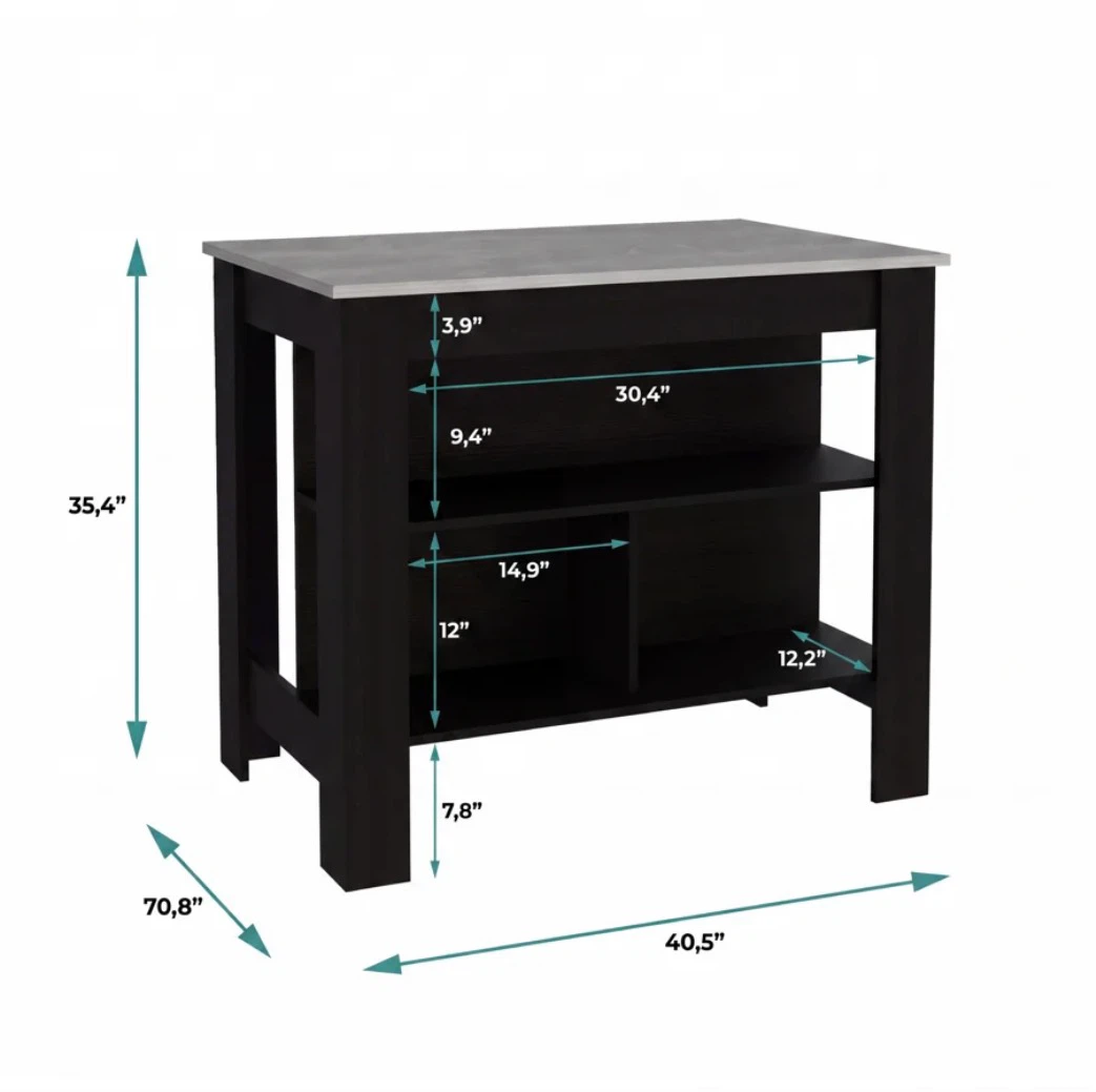 Black Kitchen Island with Open Storage - photo 3