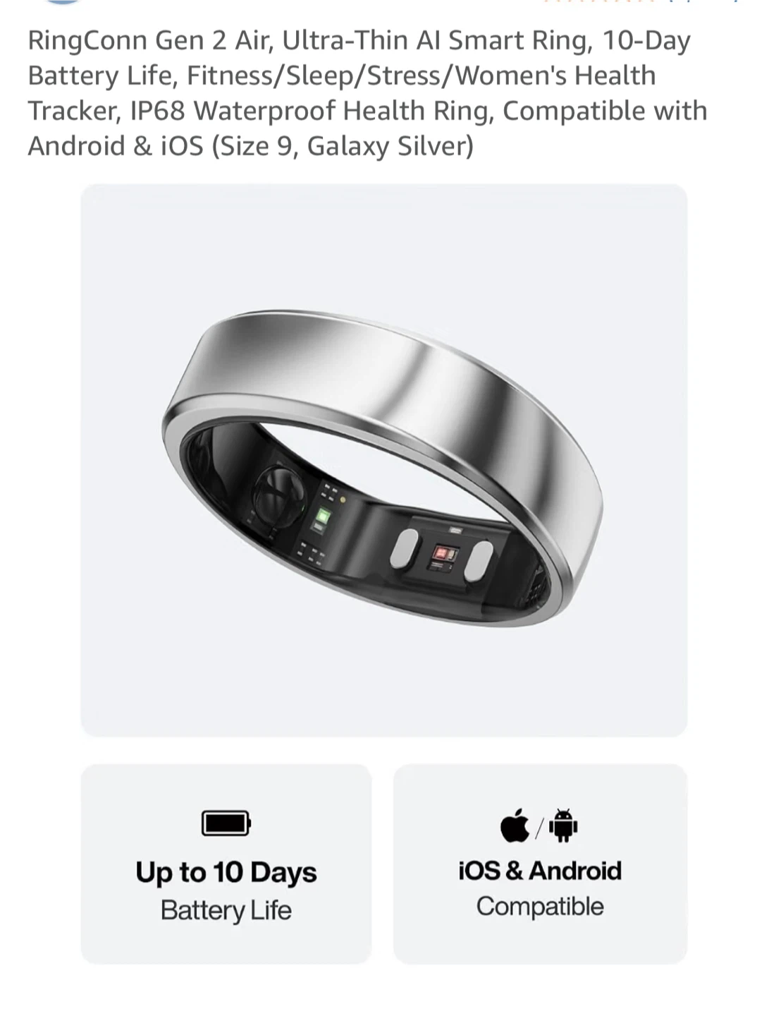 RingConn Gen 2 Air Smart Ring - Galaxy Silver - Size 9 - photo 3