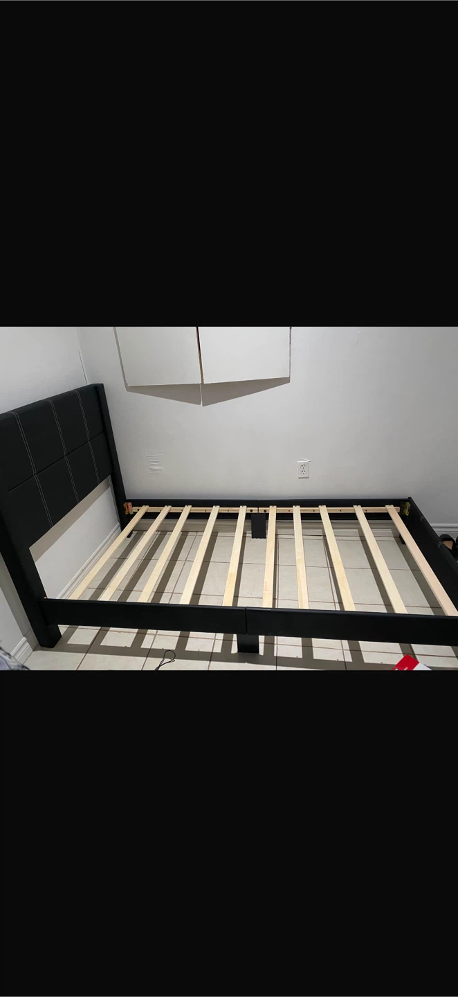 Black Faux Leather Platform Bed Frame with Mattress - photo 3
