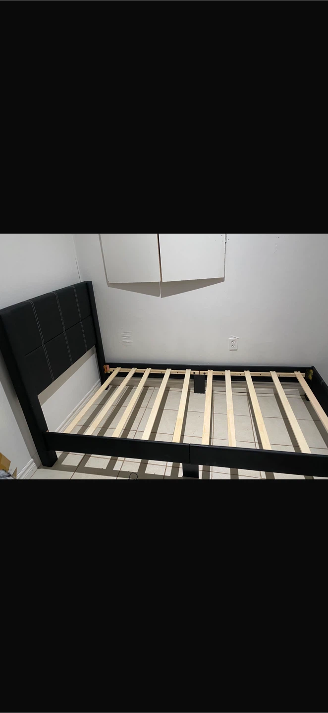 Black Faux Leather Platform Bed Frame with Mattress - photo 5
