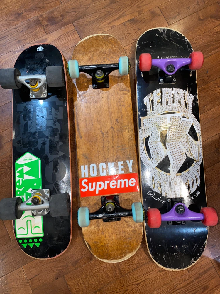 Three (3) 7.5” Beginner skateboard competes