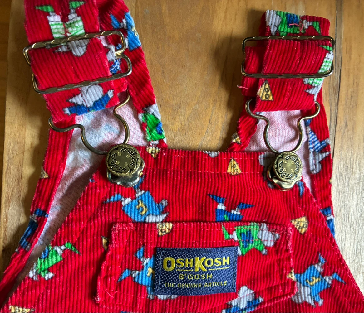 Vintage 1992 OshKosh B’gosh “Mice at Play” Red Corduroy Overalls