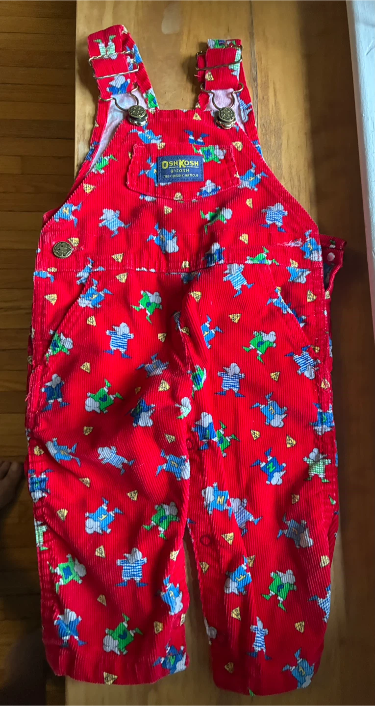 Vintage 1992 OshKosh B’gosh “Mice at Play” Red Corduroy Overalls - photo 2