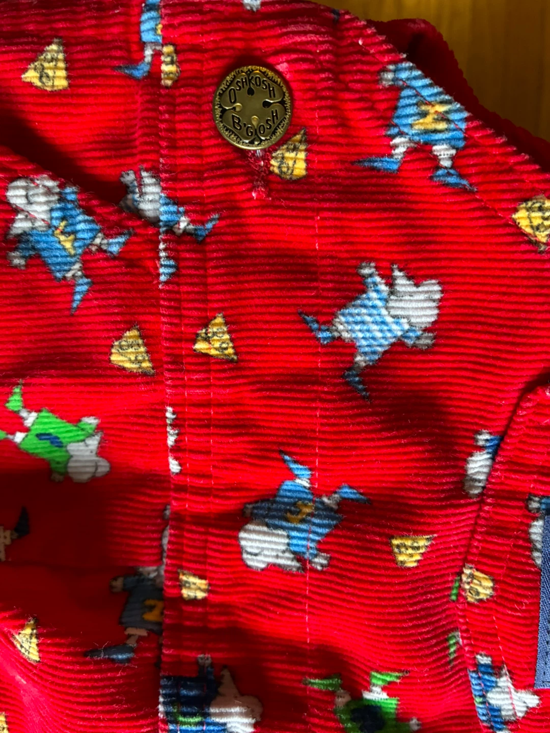 Vintage 1992 OshKosh B’gosh “Mice at Play” Red Corduroy Overalls - photo 3