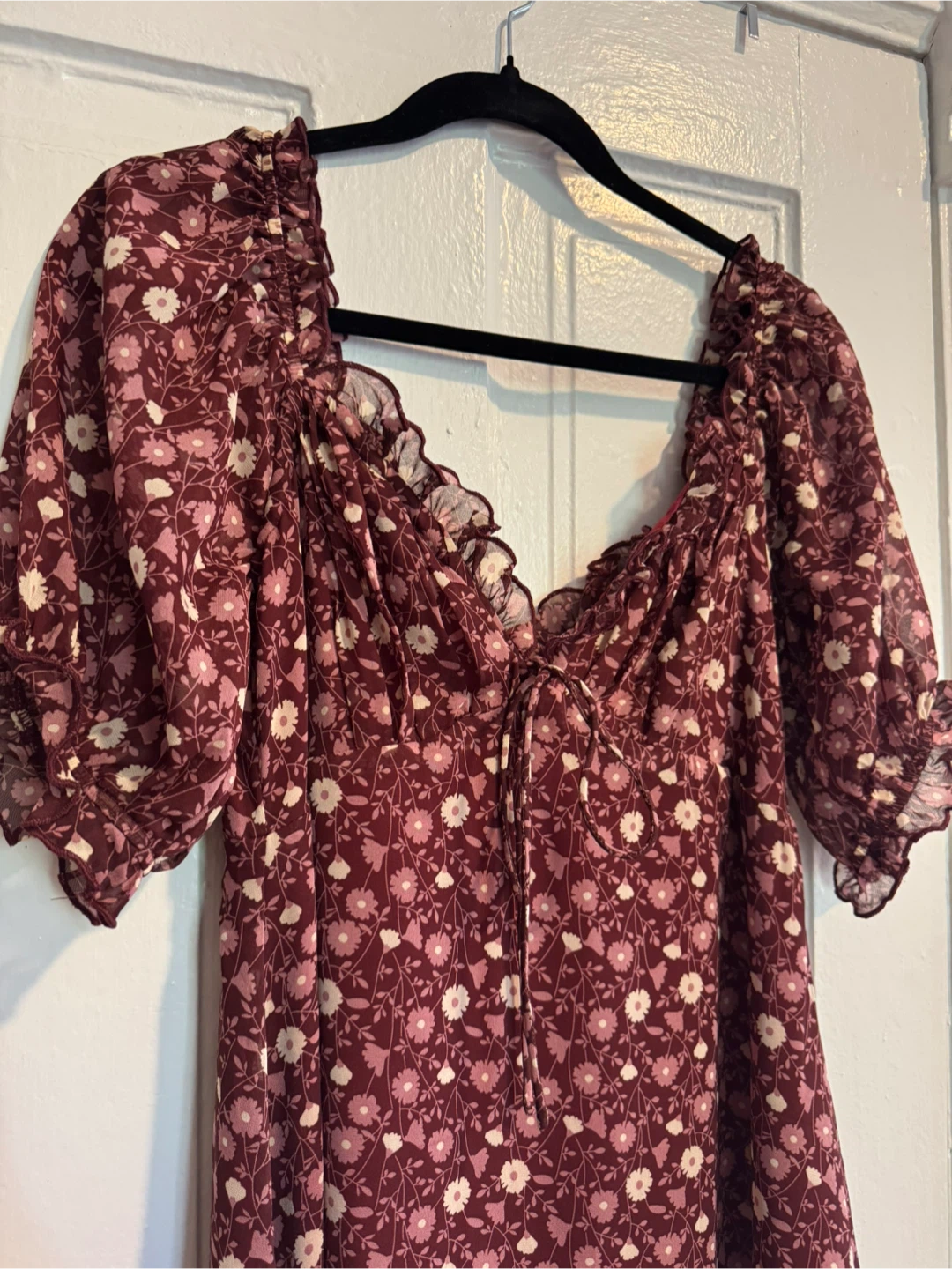 VICI Burgundy Floral Puff Sleeve Midi Dress Size M - photo 2