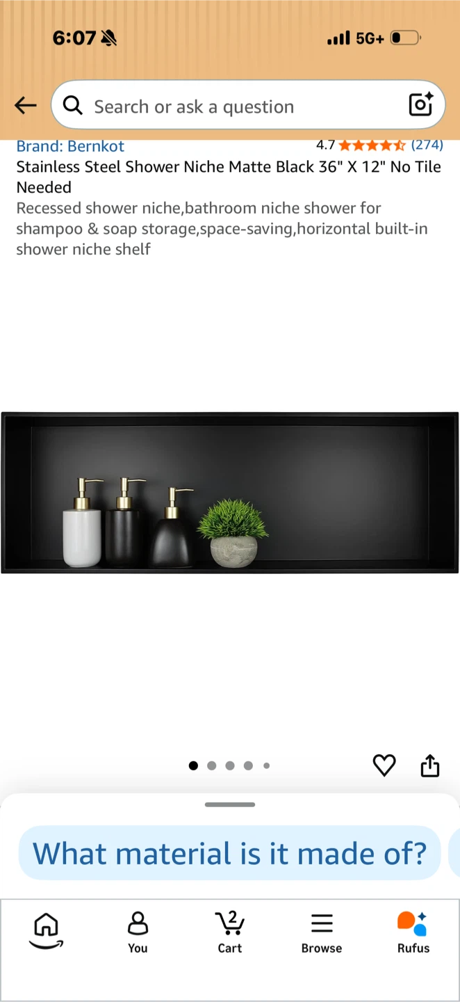 Bernkot Stainless Steel Shower Niche Matte Black 36" X 12"