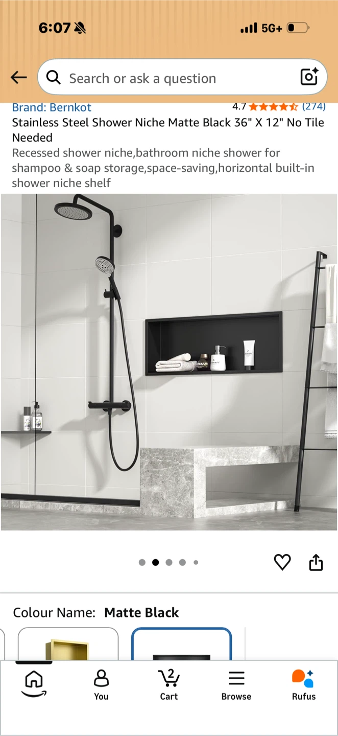 Bernkot Stainless Steel Shower Niche Matte Black 36" X 12" - photo 2