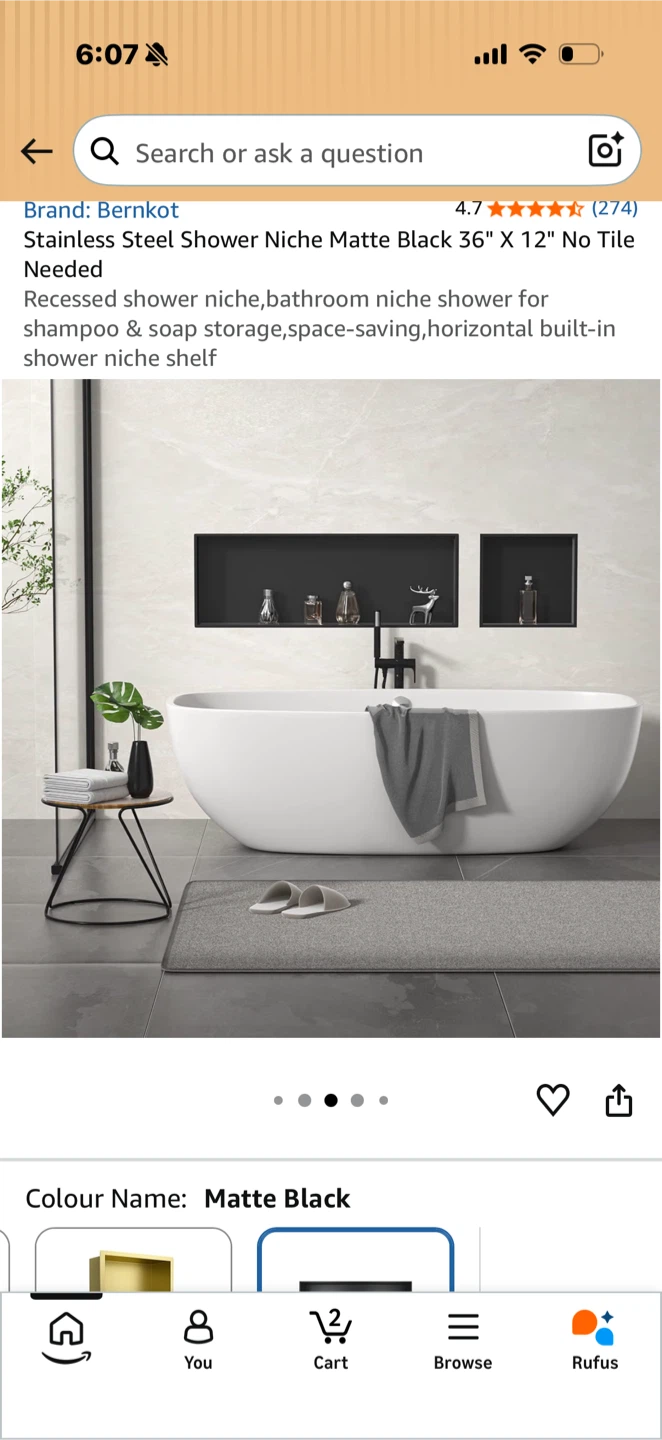 Bernkot Stainless Steel Shower Niche Matte Black 36" X 12" - photo 5