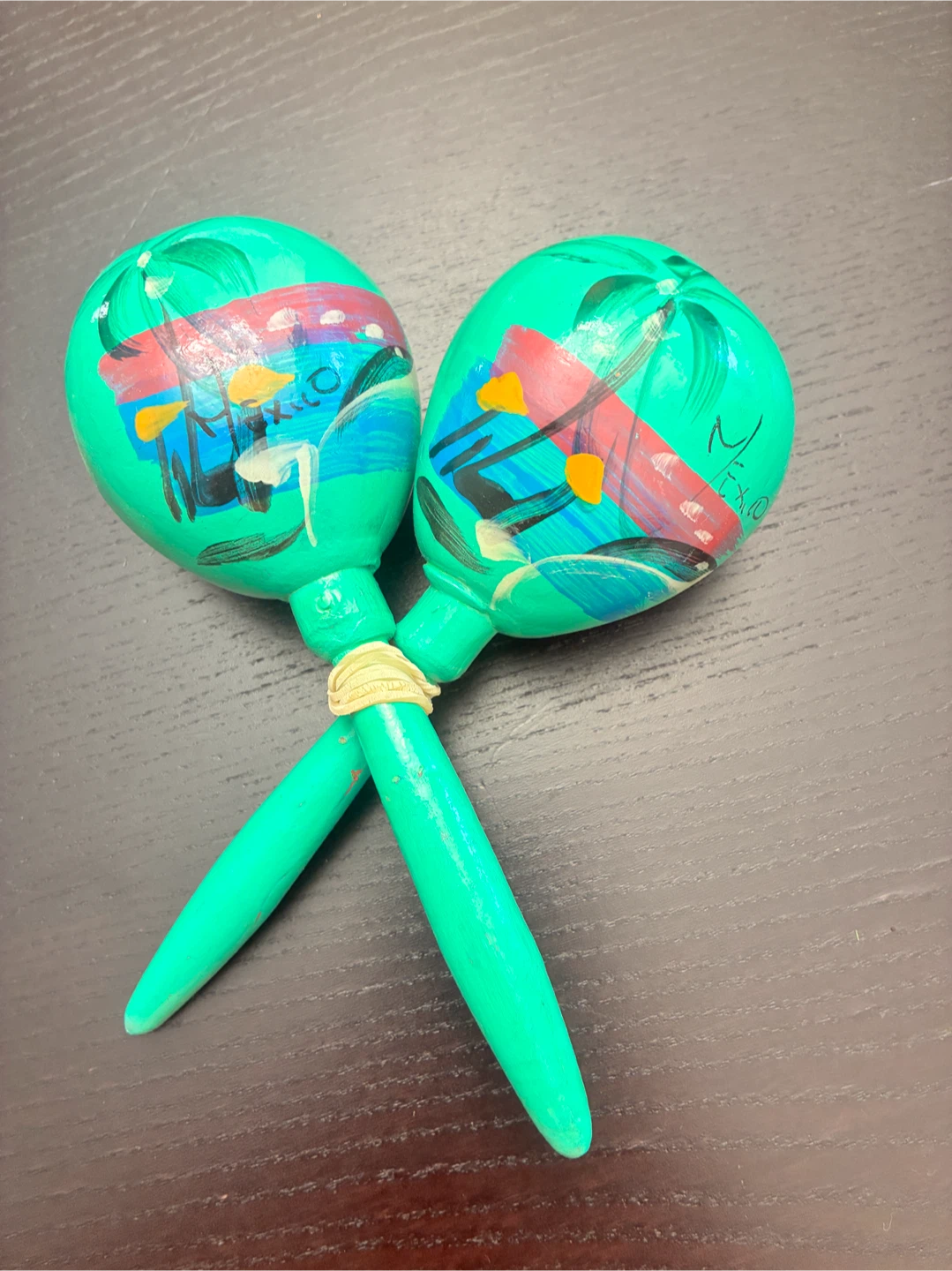 Green Maracas with Painted Design