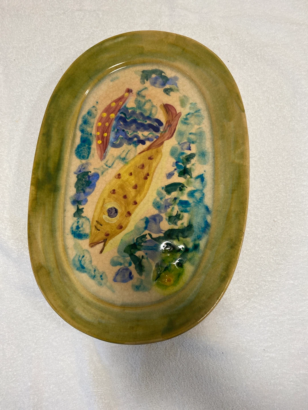 Hand-Painted Ceramic Serving Dish with Fish Design