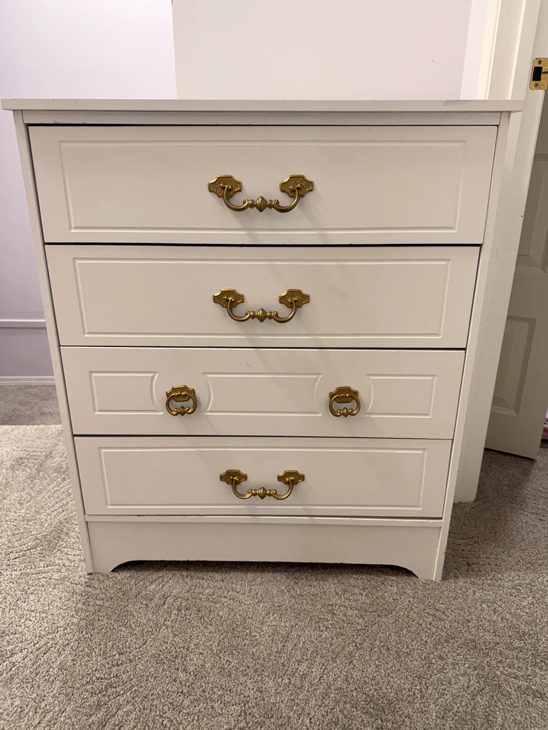 White 4-Drawer Dresser with Gold Handles