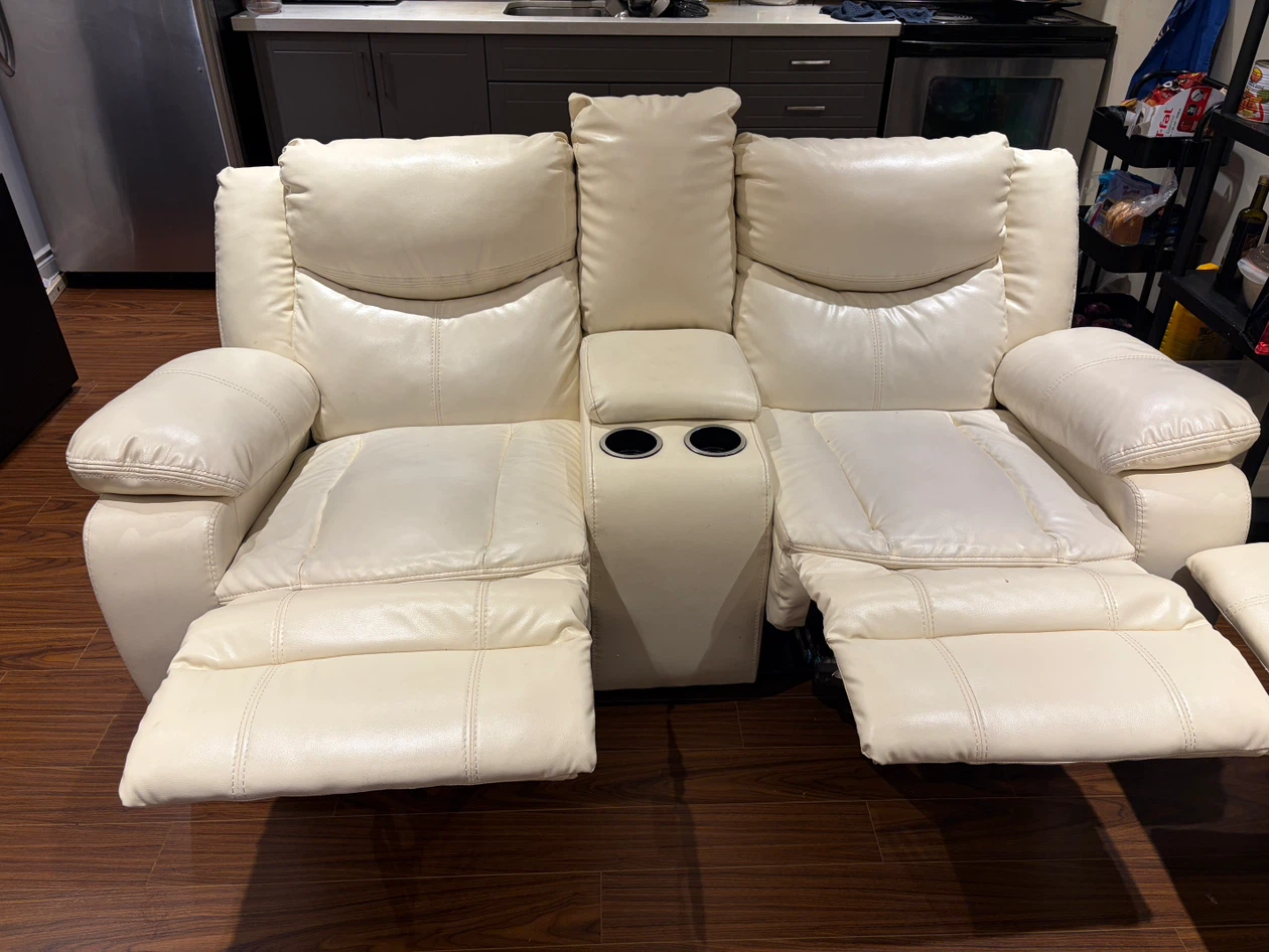 5 seater Cream Recliner Sofa with Cup Holders - photo 3