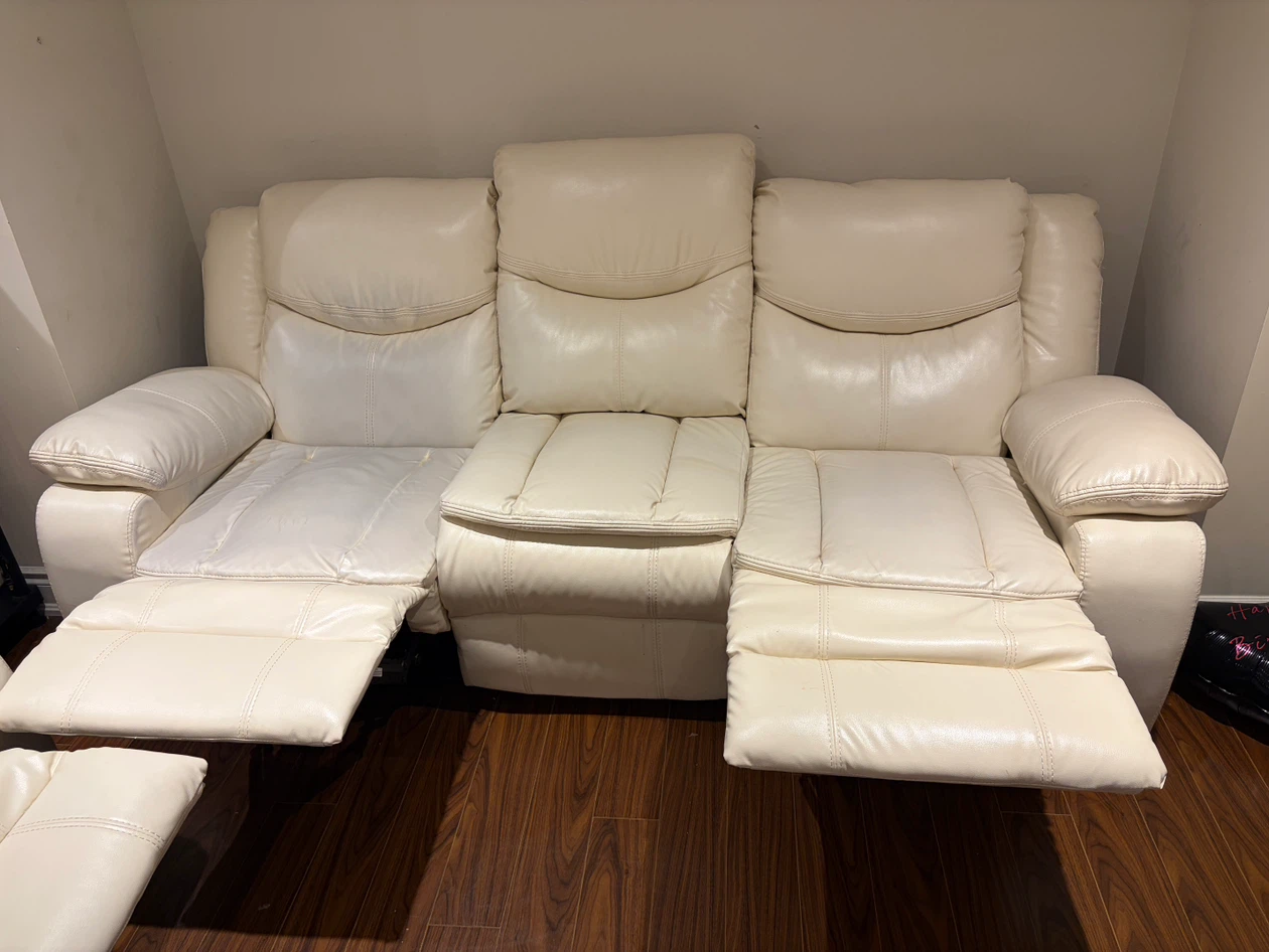5 seater Cream Recliner Sofa with Cup Holders - photo 4