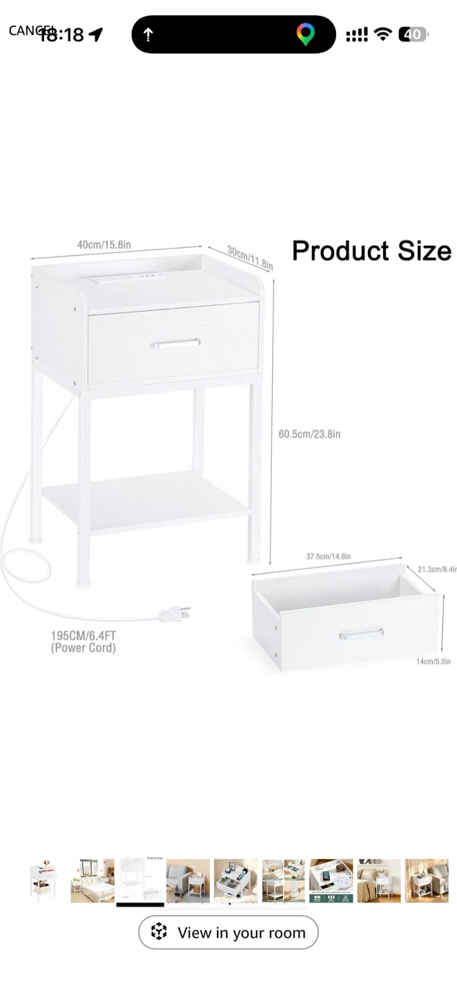 White Night Stand with Charging Station - photo 2