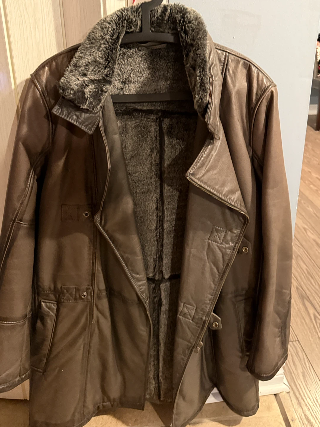Brown Leather Jacket with Faux Fur Lining
