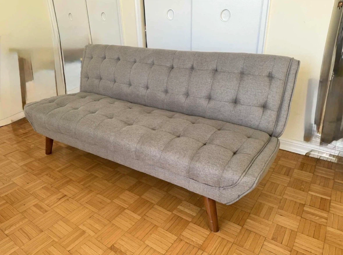 Grey Convertible Futon / Sofa Bed – Good Condition