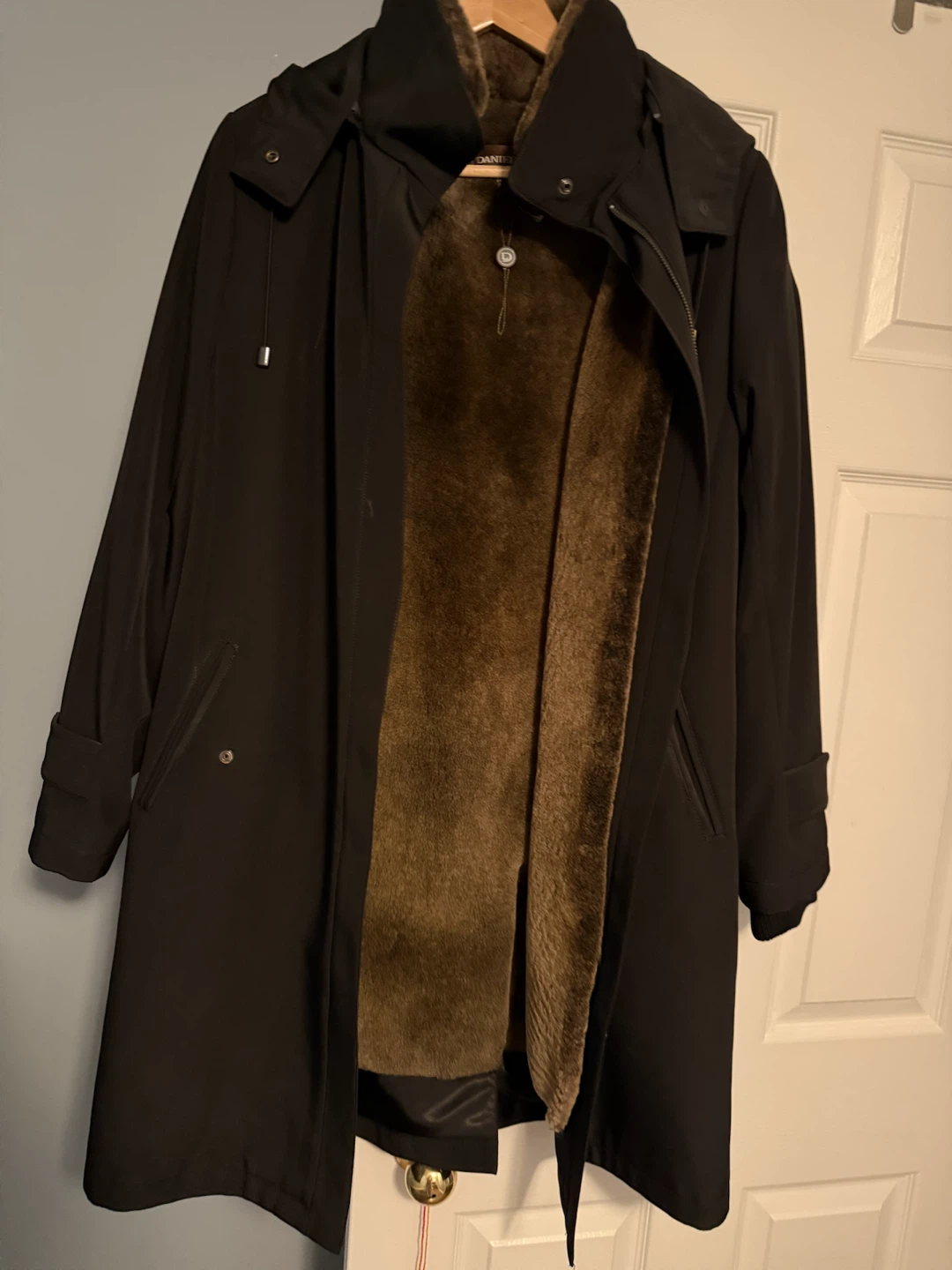 DANIEL FLETCHER Black Trench Coat with Faux Fur Lining
