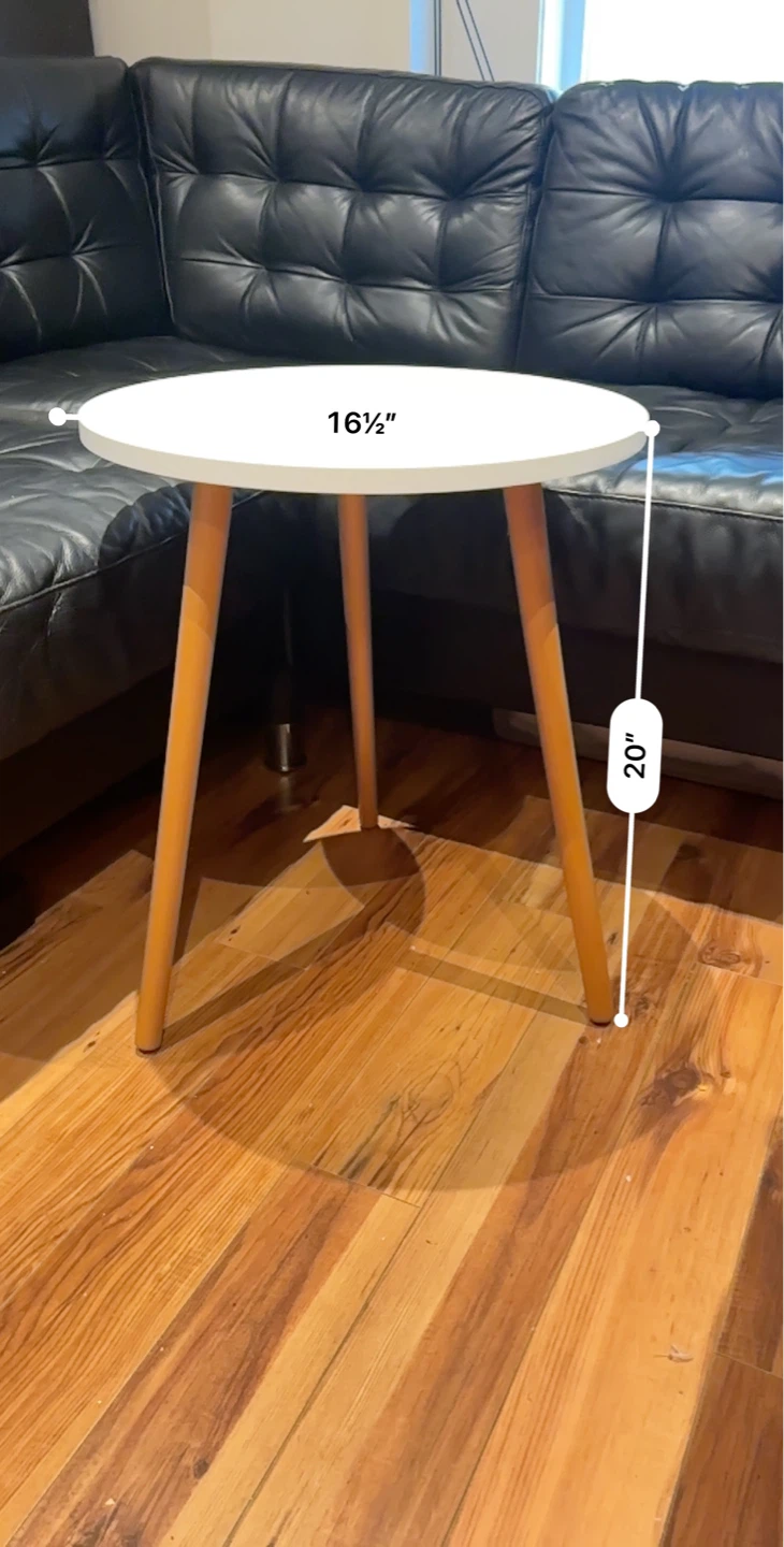 White Round Side Table w/ Wooden Legs