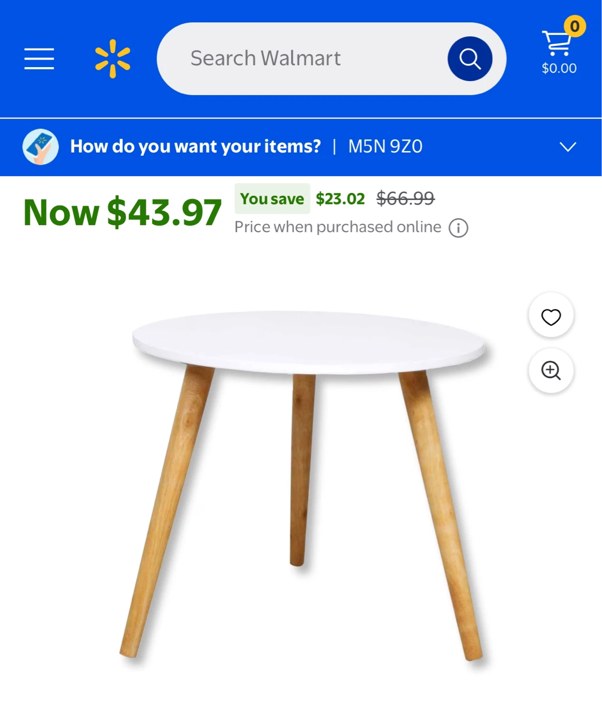 White Round Side Table w/ Wooden Legs - photo 2