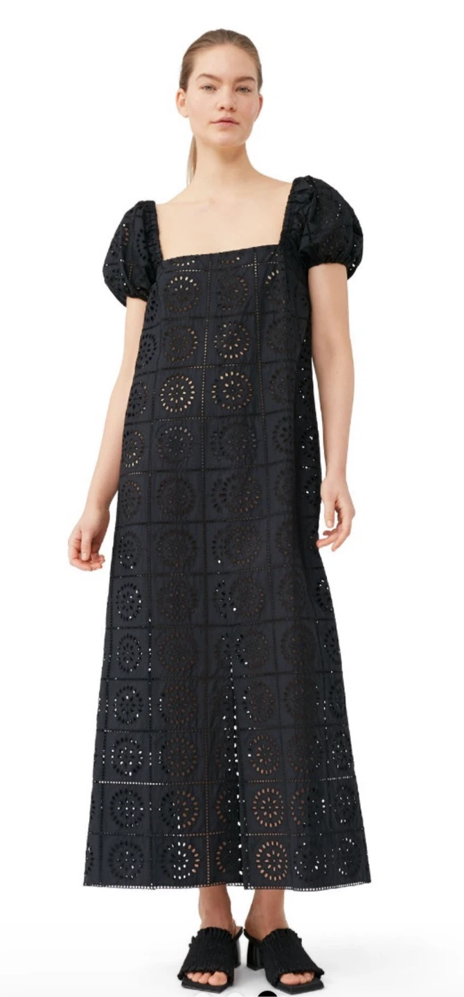 GANNI Black Eyelet Midi Dress - Brand New
