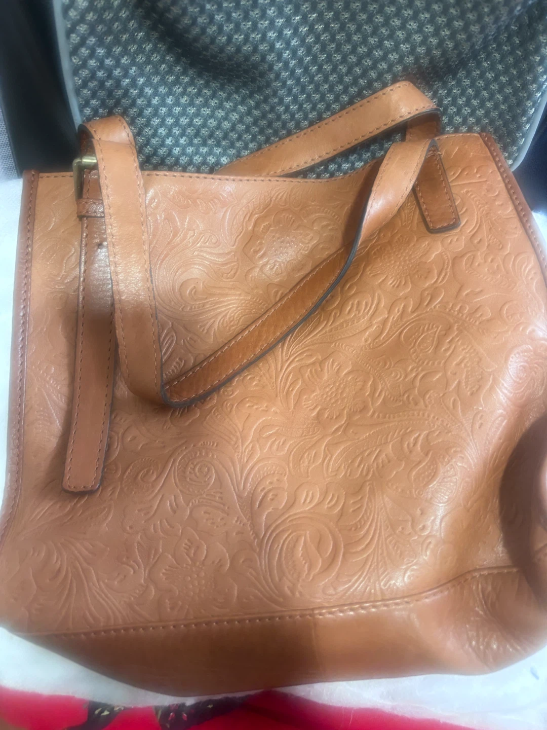 Tan Embossed Leather Tote Bag - photo 2