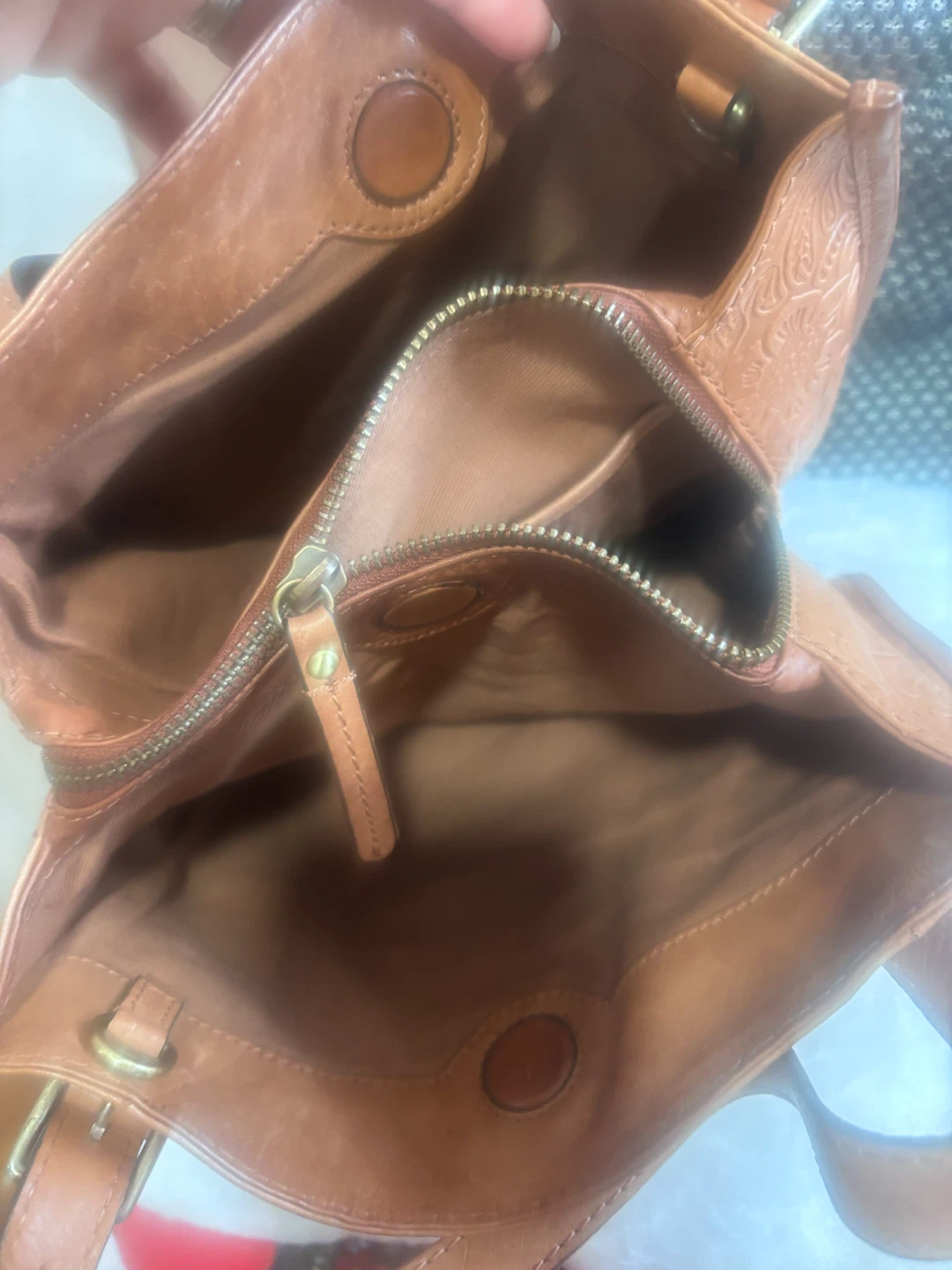 Tan Embossed Leather Tote Bag - photo 3