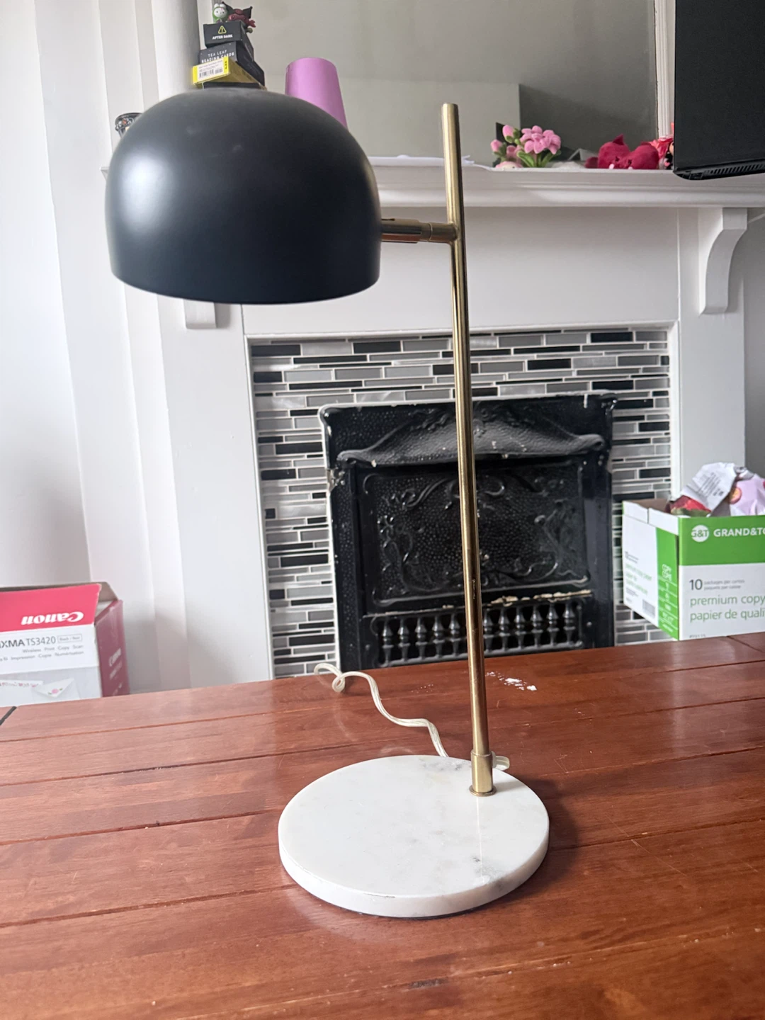 Modern Brass and Black Desk Lamp with Marble Base - photo 3