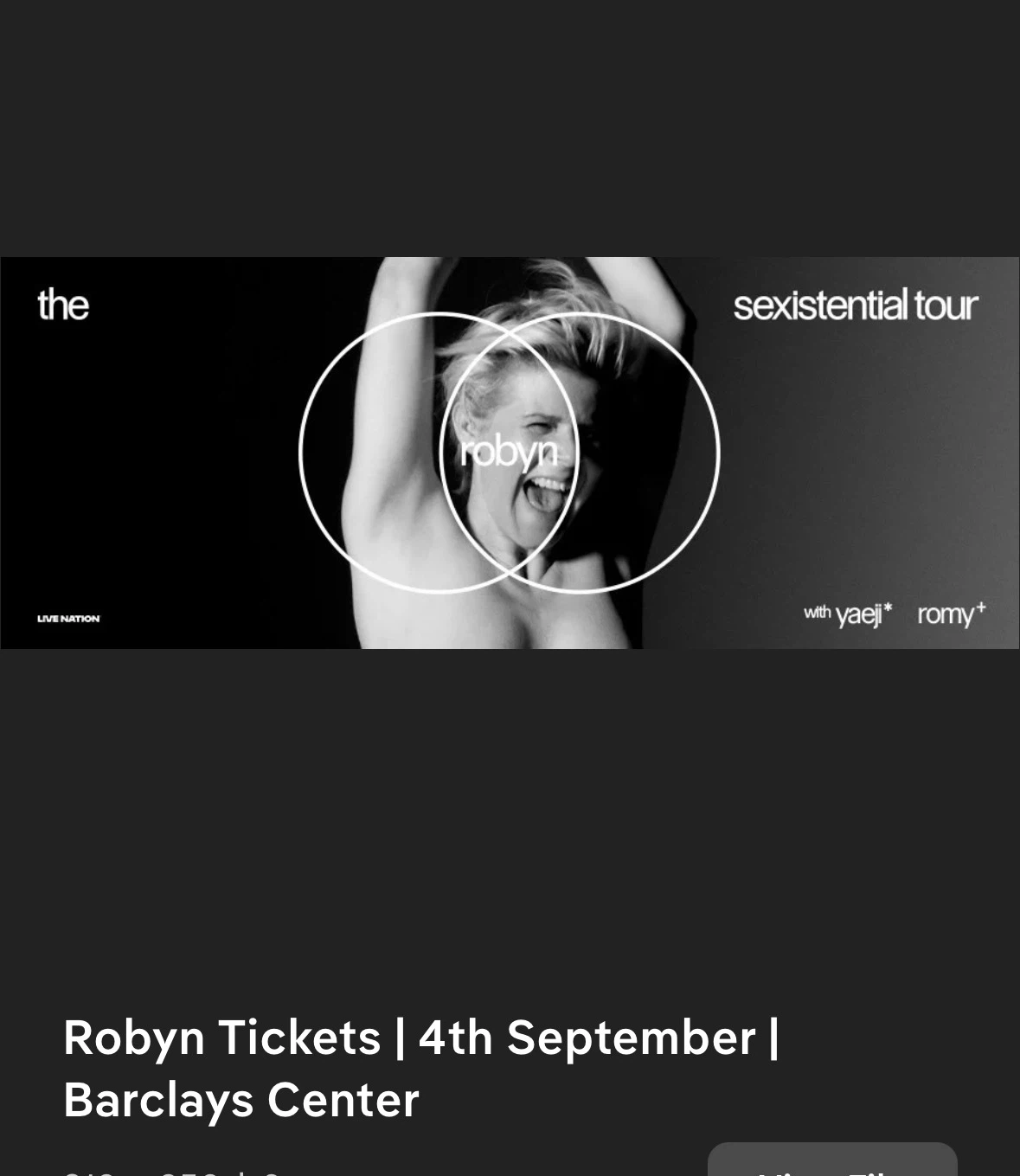 one ticket to robyn, tomorrow night 9/4 @ barclays