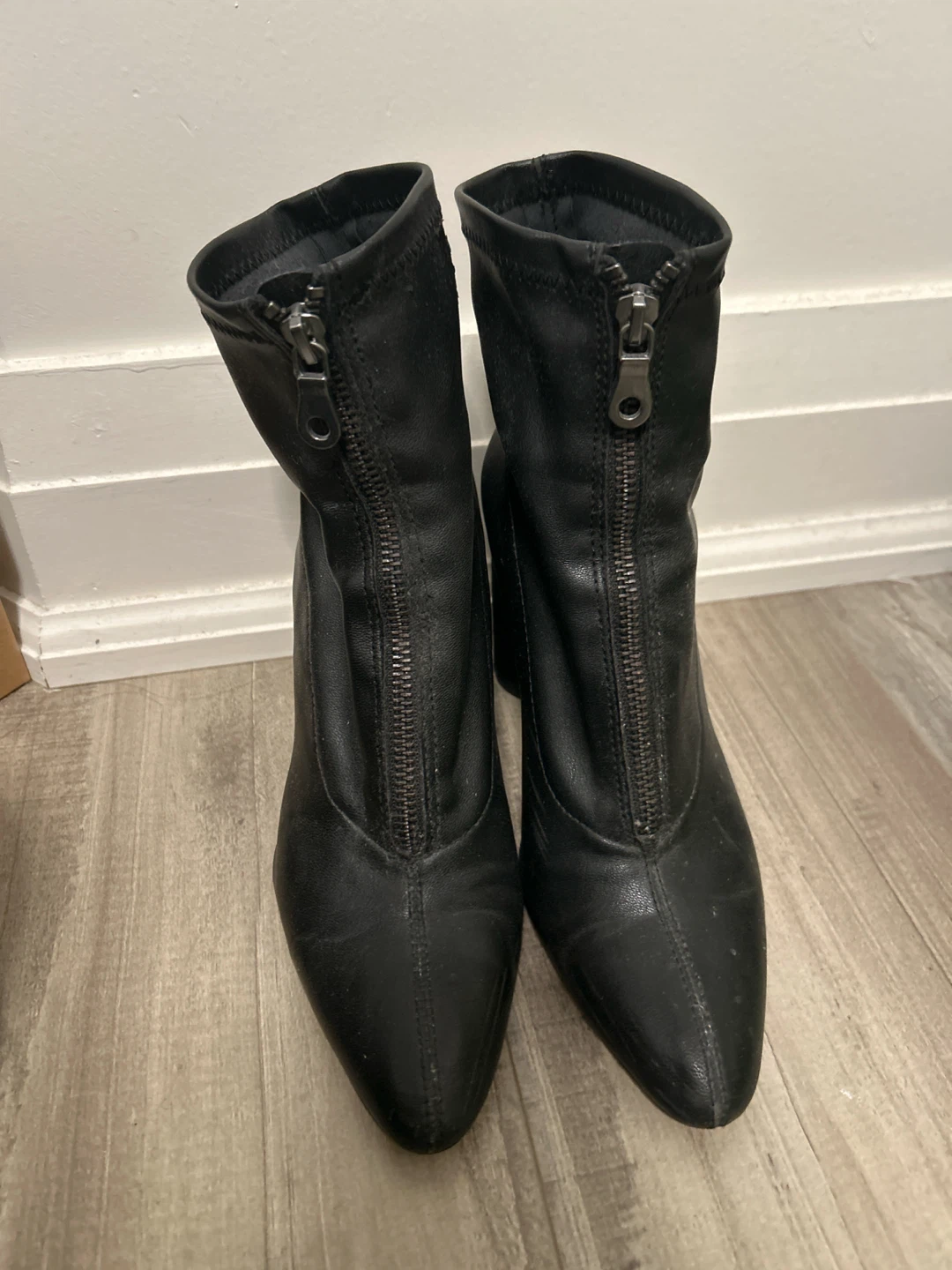 Zara Black Front Zip Ankle Boots