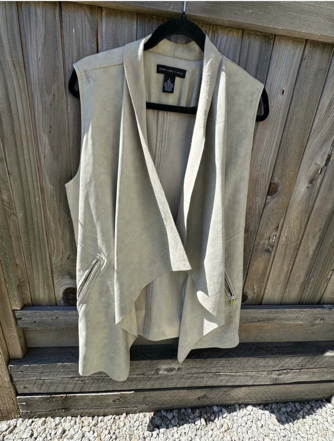 Joan Vass Faux Suede Vest - Grey - Size Large