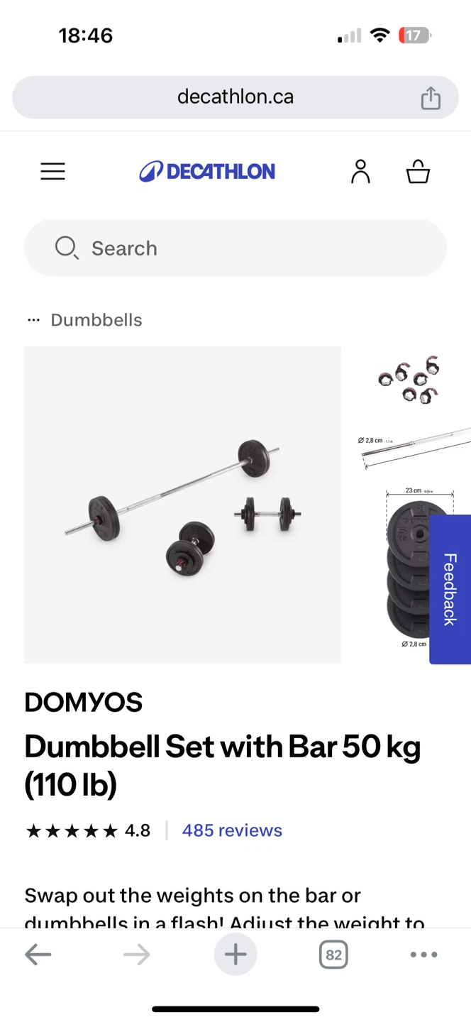 Domyos 50kg Dumbbell and Barbell Weight Set